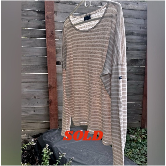 Saint James x Jenni Kayne linen shirt, taupe/ivory stripe, L, Made in France. - Picture 1 of 9